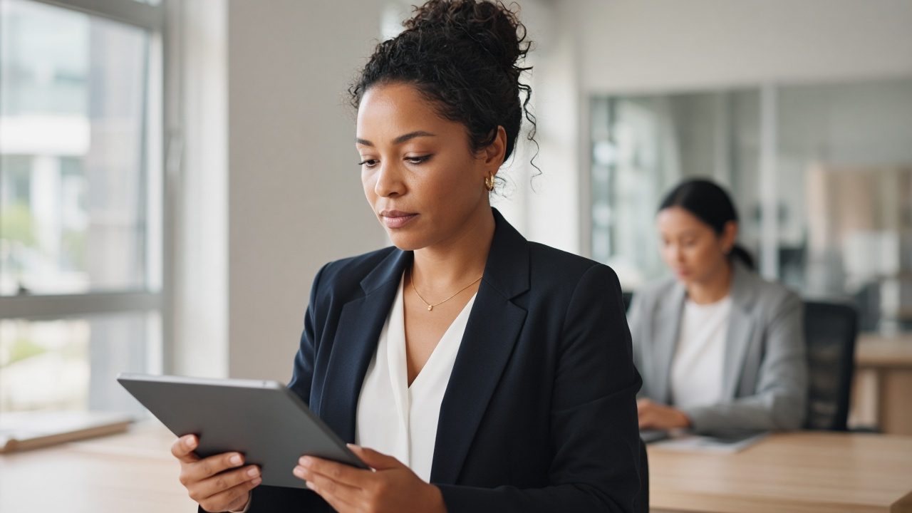 Customer arranging a bank withdrawal in a modern office