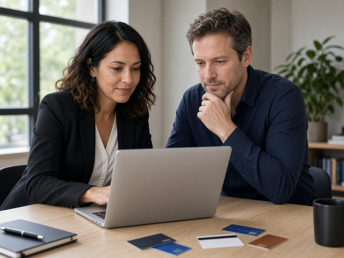 Business owners sending a supplier payment from a laptop